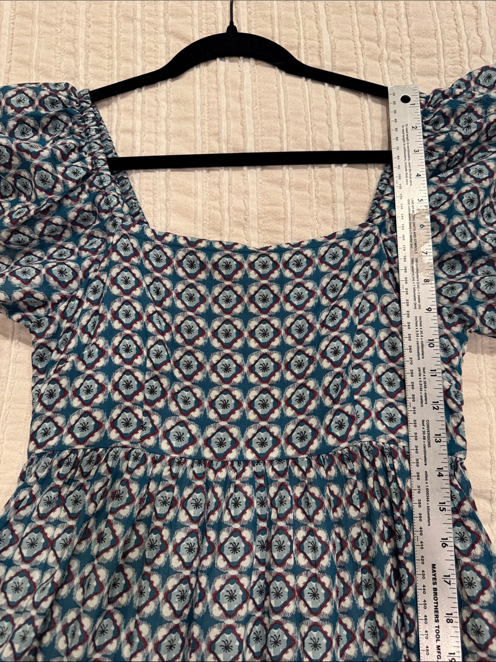 Olivia James The Label Brooke Dress Small Blue Geometric Flutter Sleeve Midi - Picture 14 of 14